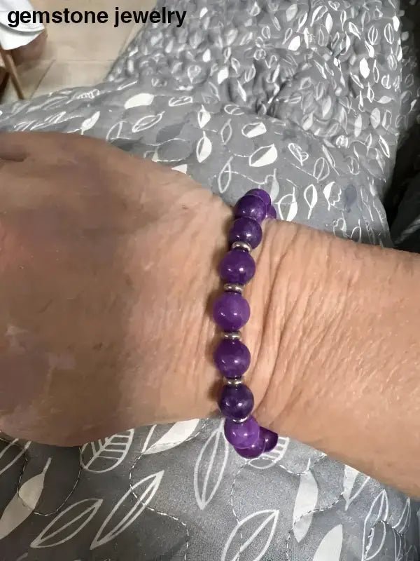 February Birthstone Bracelet with 8mm Amethyst Beads - Bec Sue Jewelry Shop