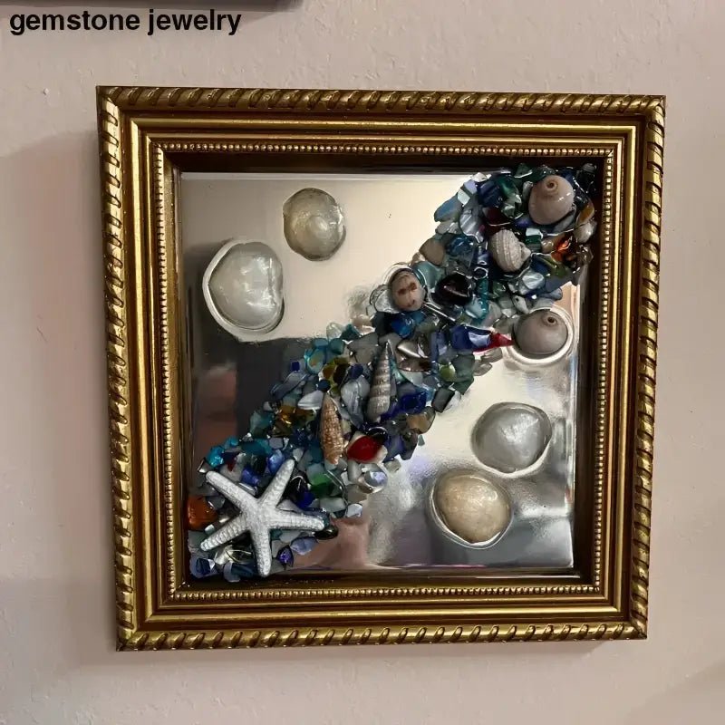 Framed Mirror Art with Glass Sea Shells for Elegant Wall Decor - Bec Sue Jewelry Shop