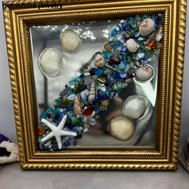 Framed Mirror Art with Glass Sea Shells for Elegant Wall Decor - Bec Sue Jewelry Shop