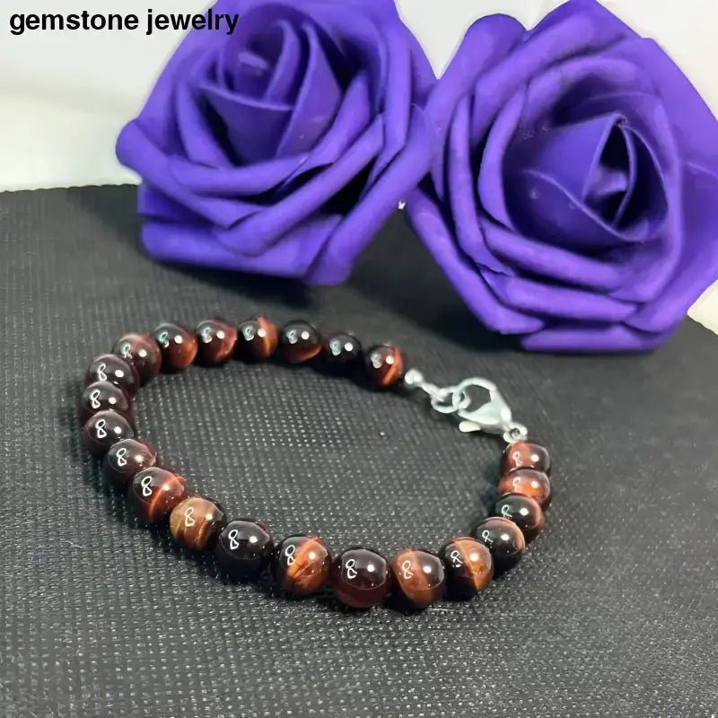 Garnet Beaded Bracelet with Red Tiger Eye Accent for Men - Bec Sue Jewelry Shop