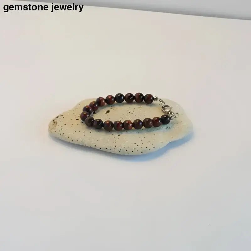 Garnet Beaded Bracelet with Red Tiger Eye Accent for Men - Bec Sue Jewelry Shop