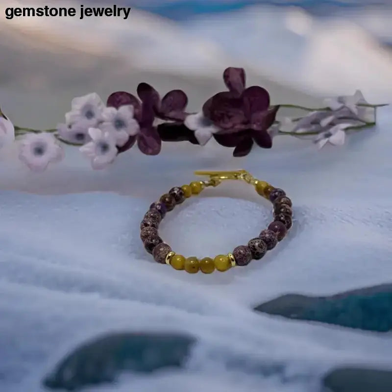 Gold Tiger Eye and Purple Jasper Beaded Bracelet - Bec Sue Jewelry Shop