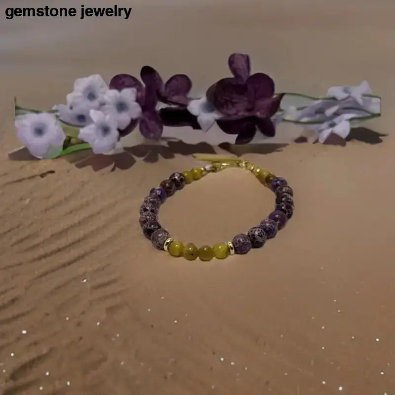 Gold Tiger Eye and Purple Jasper Beaded Bracelet - Bec Sue Jewelry Shop