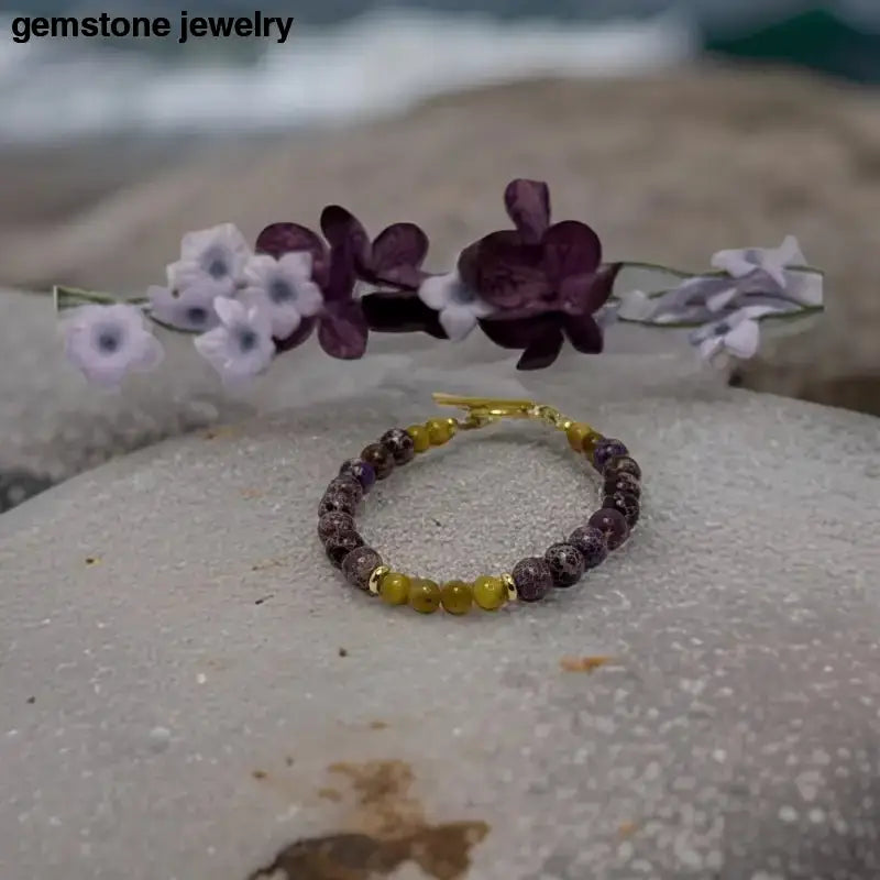 Gold Tiger Eye and Purple Jasper Beaded Bracelet - Bec Sue Jewelry Shop