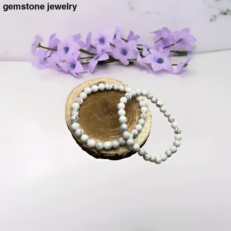 Grade AAA White Howlite Beaded Bracelets Set of Two - Bec Sue Jewelry Shop