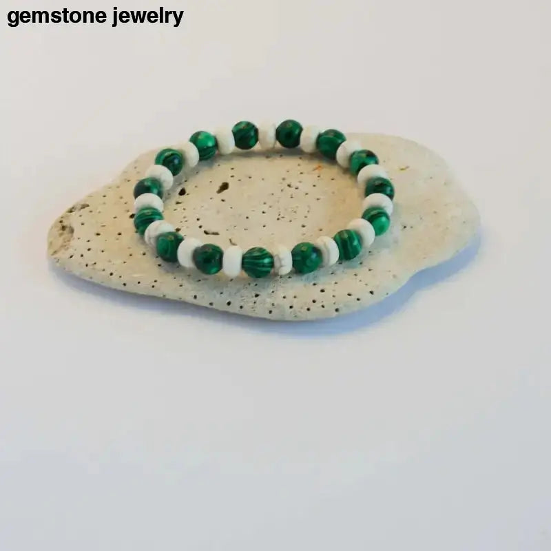 Green and White Gemstone Jewelry Bracelet with Turquoise Accents - Bec Sue Jewelry Shop