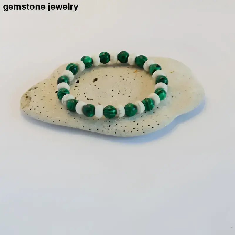 Green and White Gemstone Jewelry Bracelet with Turquoise Accents - Bec Sue Jewelry Shop