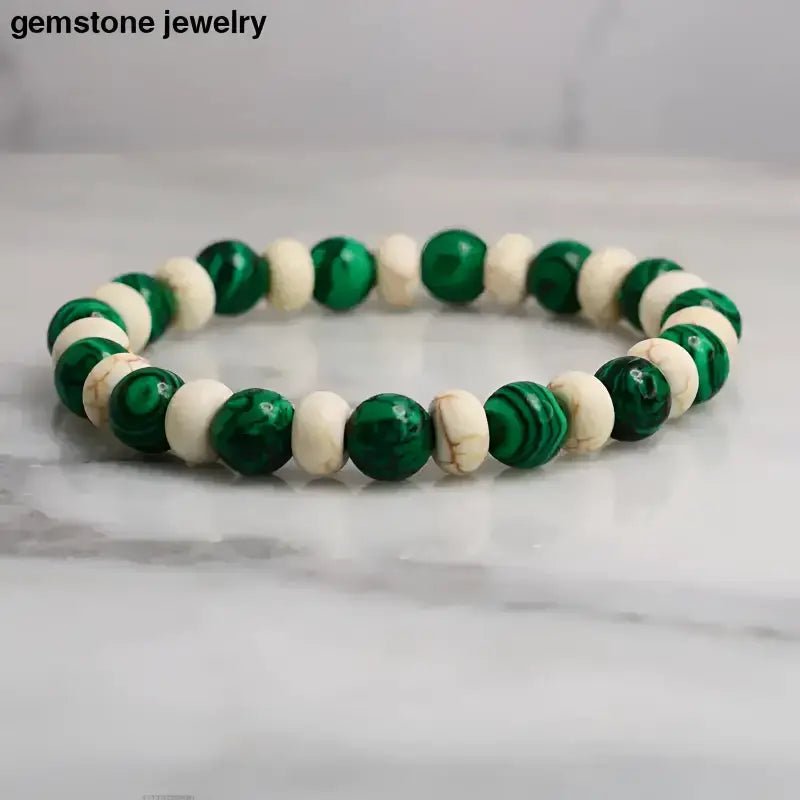 Green and White Gemstone Jewelry Bracelet with Turquoise Accents - Bec Sue Jewelry Shop