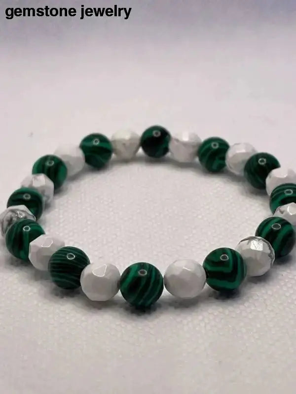 Green and White Howlite Stretch Bracelet - Bec Sue Jewelry Shop