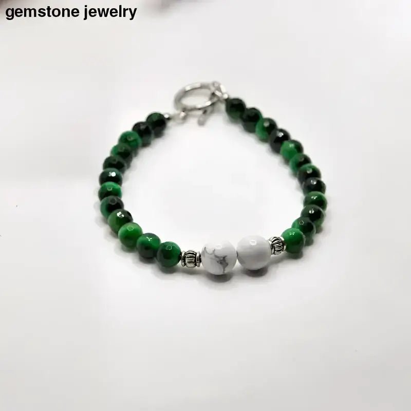 Green and White Tiger Eye Gemstone Bracelet - Bec Sue Jewelry Shop