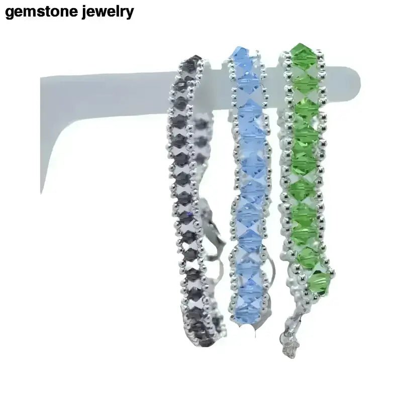 Green Gemstone Bead Tennis Bracelet with Sterling Silver Elements - Bec Sue Jewelry Shop