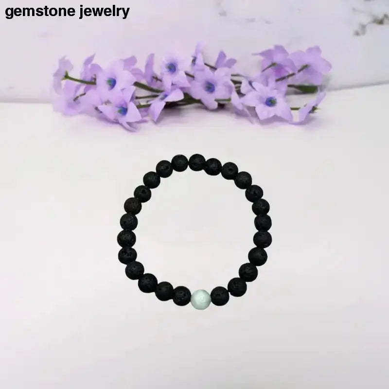 Handcrafted Lava Stone Bracelet with Black Beads and White Accent - Bec Sue Jewelry Shop
