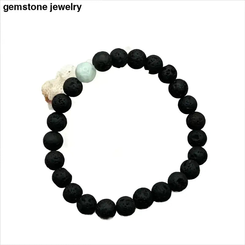 Handcrafted Lava Stone Bracelet with Black Beads and White Accent - Bec Sue Jewelry Shop