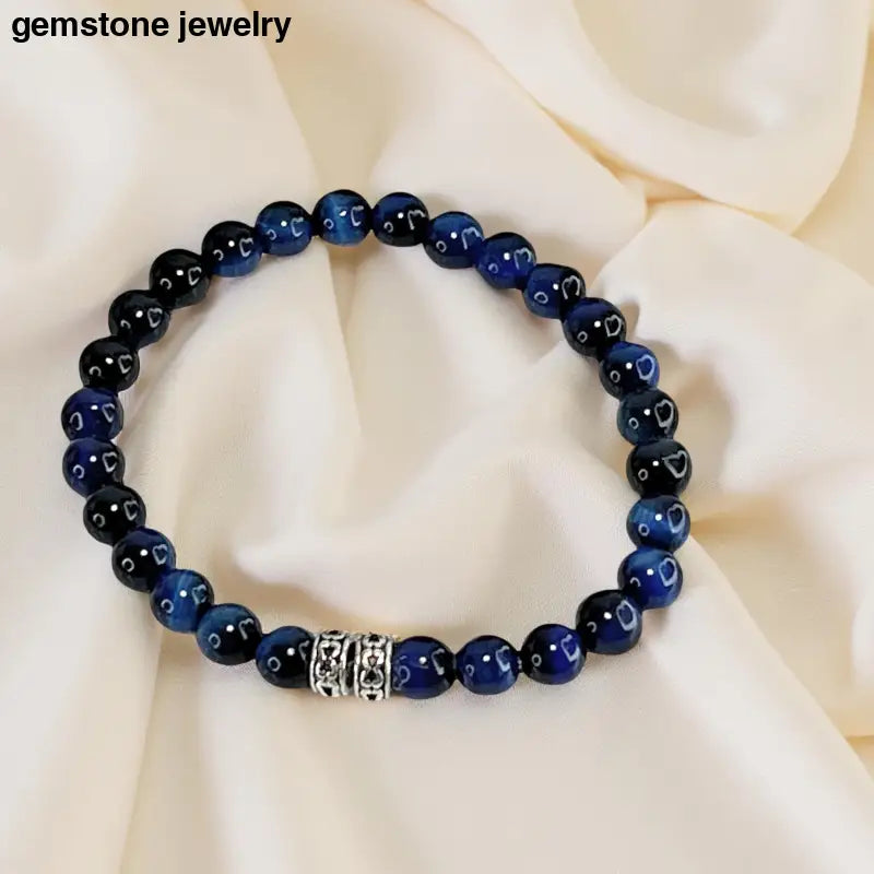 Blue beaded bracelet with silver accent in Handmade Gemstone Jewelry collection