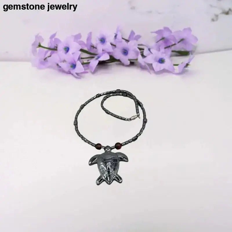 Hematite Turtle Necklace with Elegant Turtle Pendant - Bec Sue Jewelry Shop
