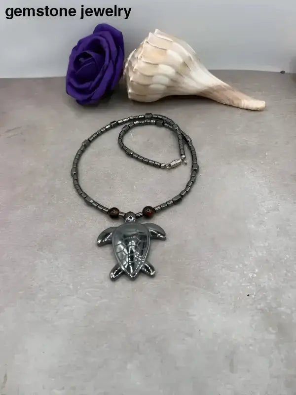 Hematite Turtle Necklace with Elegant Turtle Pendant - Bec Sue Jewelry Shop