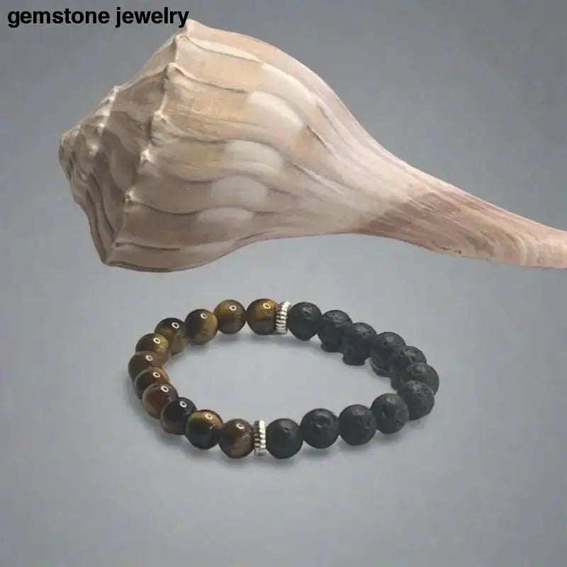 Lava Stone and Tiger Eye Beaded Gemstone Bracelet - Bec Sue Jewelry Shop