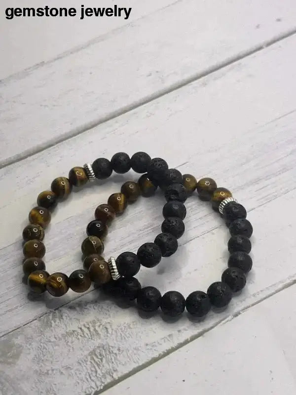 Lava Stone and Tiger Eye Beaded Gemstone Bracelet - Bec Sue Jewelry Shop