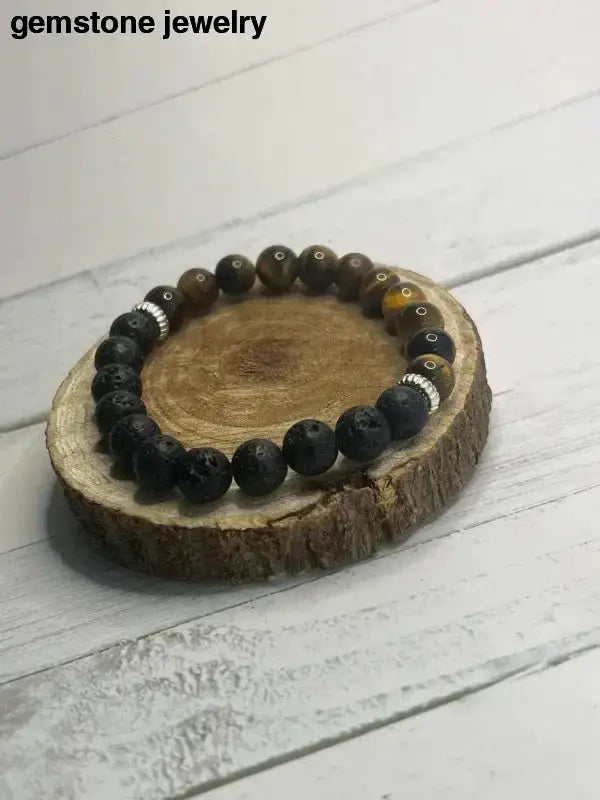Lava Stone and Tiger Eye Beaded Gemstone Bracelet - Bec Sue Jewelry Shop