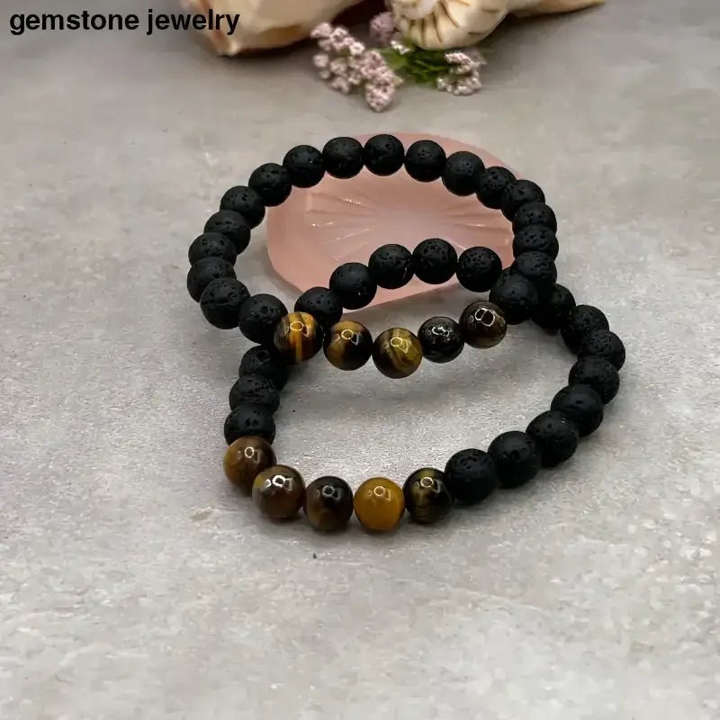 Lava Stone and Tiger Eye Bracelet with Beads - Bec Sue Jewelry Shop