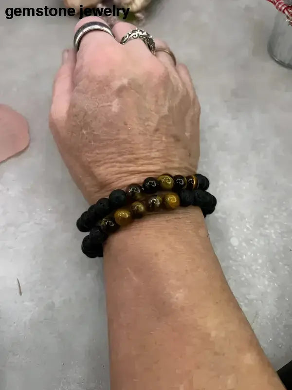 Lava Stone and Tiger Eye Bracelet with Beads - Bec Sue Jewelry Shop