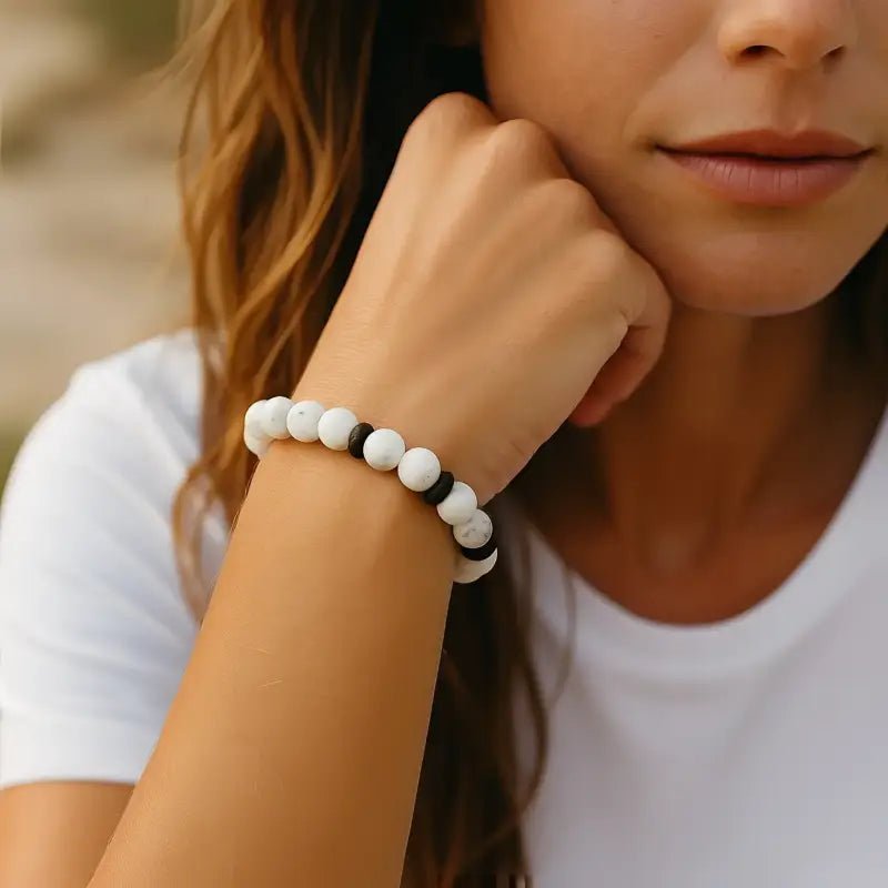 Lava Stone and White Turquoise Beaded Bracelet for Men and Women - Bec Sue Jewelry Shop