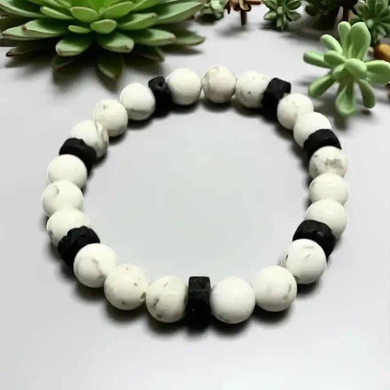 Lava Stone and White Turquoise Beaded Bracelet for Men and Women - Bec Sue Jewelry Shop