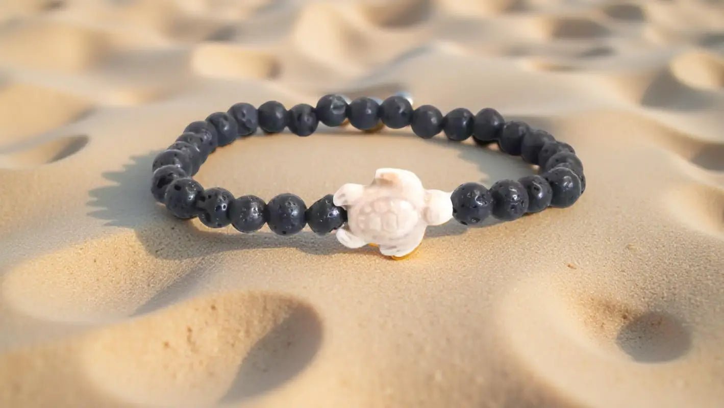 Lava Stone Bracelet with Carved Bone Accent for Unique Style - Bec Sue Jewelry Shop