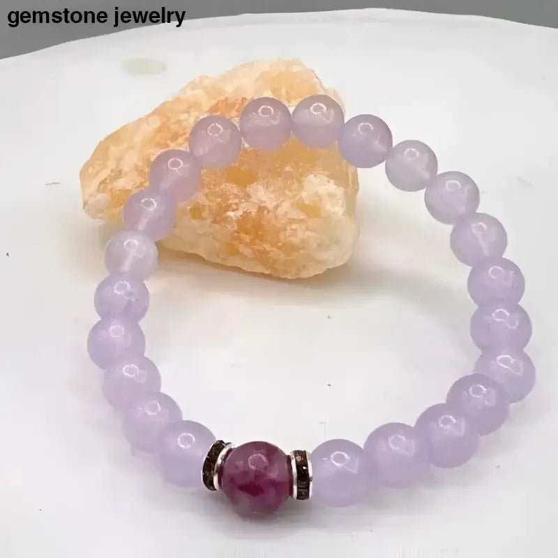 Lavender Beaded Bracelet with Ruby Accent and Purple Glass Beads - Bec Sue Jewelry Shop