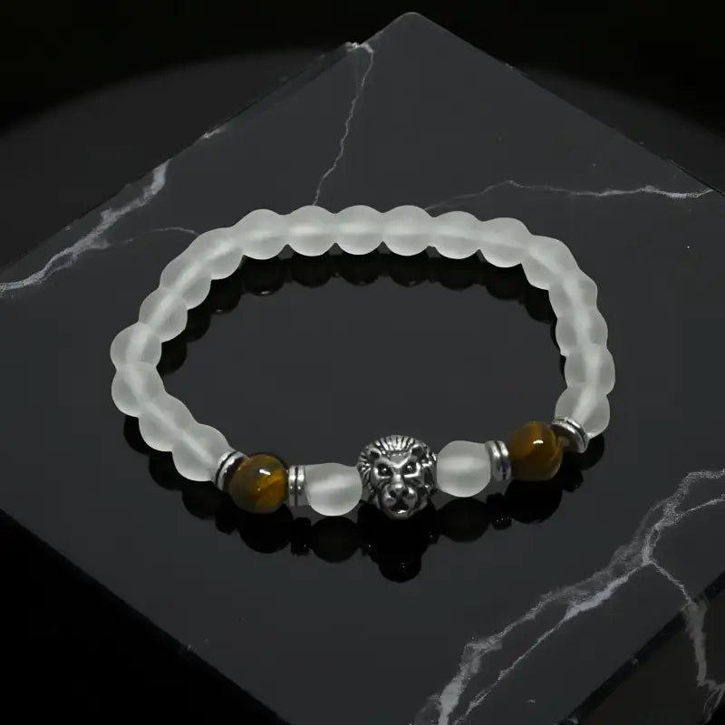 Beaded lion head bracelet for stylish accessory featuring a detailed lion head design