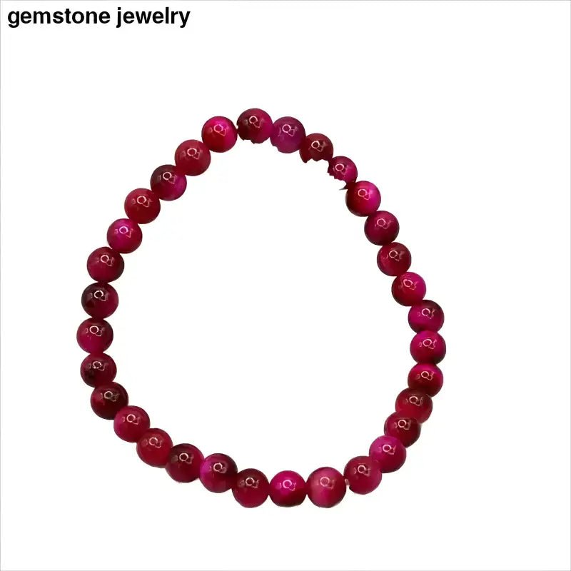 Magenta Tiger Eye Pink Gemstone Bead Bracelet - Bec Sue Jewelry Shop