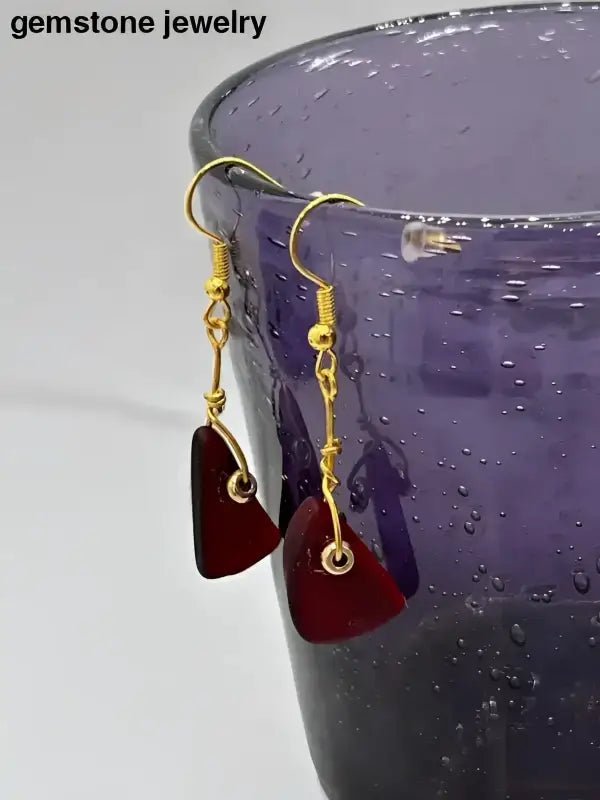 Maroon Trapezoid Dangling Earrings with Gold Accents - Bec Sue Jewelry Shop