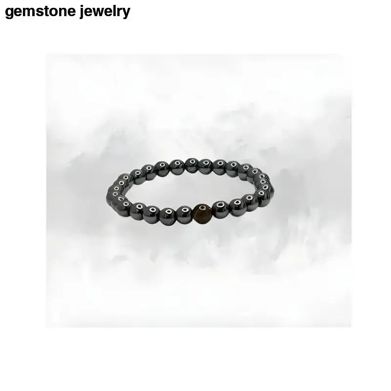 Mens Hematite Bracelet with Brown Stone Bead - Bec Sue Jewelry Shop