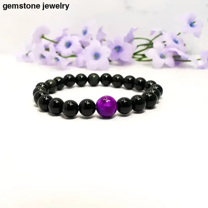 Mens Obsidian Bracelet with Black Beads and Purple Accent - Bec Sue Jewelry Shop