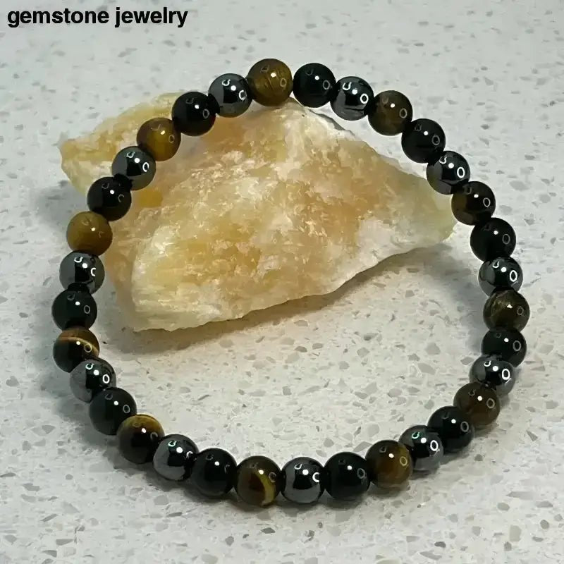 Mens spiritual Bracelet | Handmade Tiger Eye Stretch Bracelet with Hematite obsidian - Bec Sue Jewelry Shop