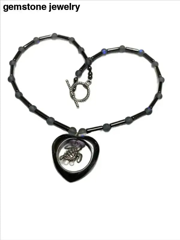 Moonstone Blue Heart Pendant Necklace with Gemstone Accents - Bec Sue Jewelry Shop