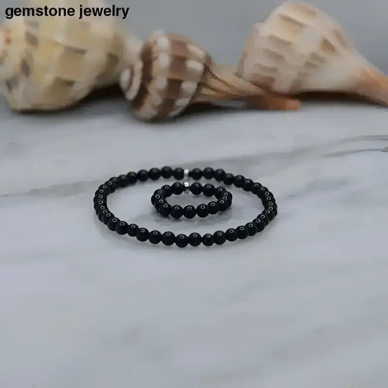 Onyx Bracelet and Necklace Set with Black Beads - Bec Sue Jewelry Shop