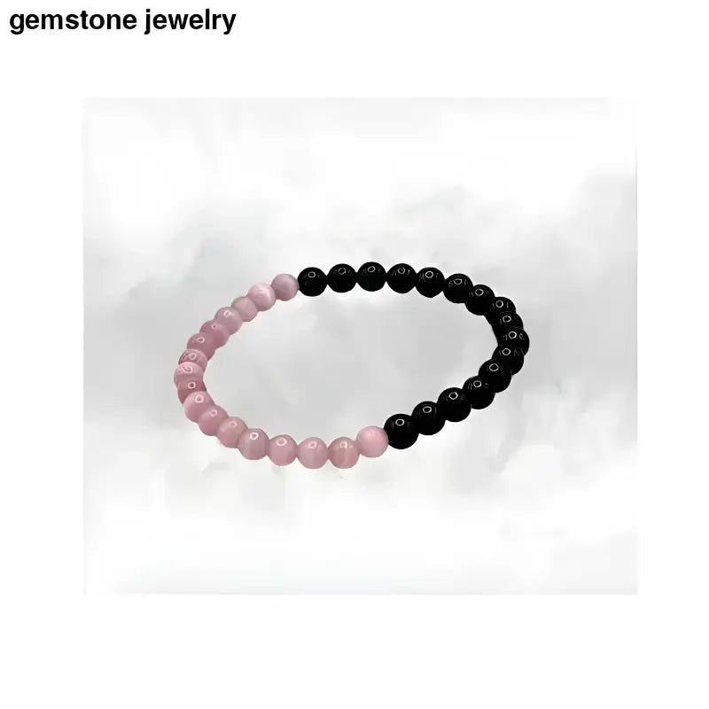 Pink Cats Eye and Black Beaded Bracelet - Bec Sue Jewelry Shop