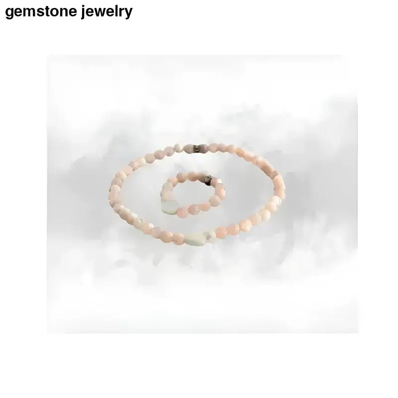 Pink Gemstone Beaded Jewelry Set with White Pearl Heart Accent - Bec Sue Jewelry Shop