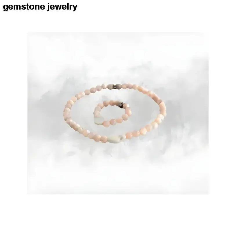 Pink Gemstone Beaded Jewelry Set with White Pearl Heart Accent - Bec Sue Jewelry Shop
