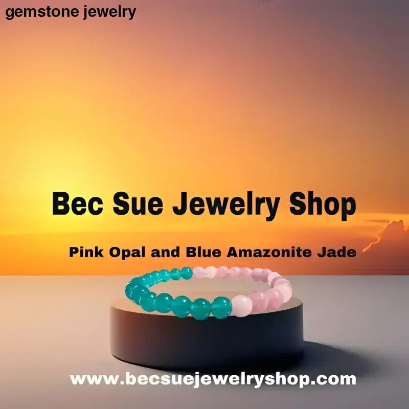 Pink Opal and Blue Amazonite Beaded Bracelet - Bec Sue Jewelry Shop