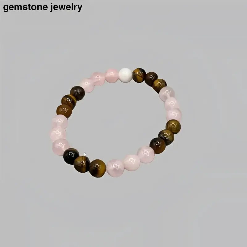 Protective 8mm Beaded Rose Quartz and Tiger Eye Bracelet - Bec Sue Jewelry Shop