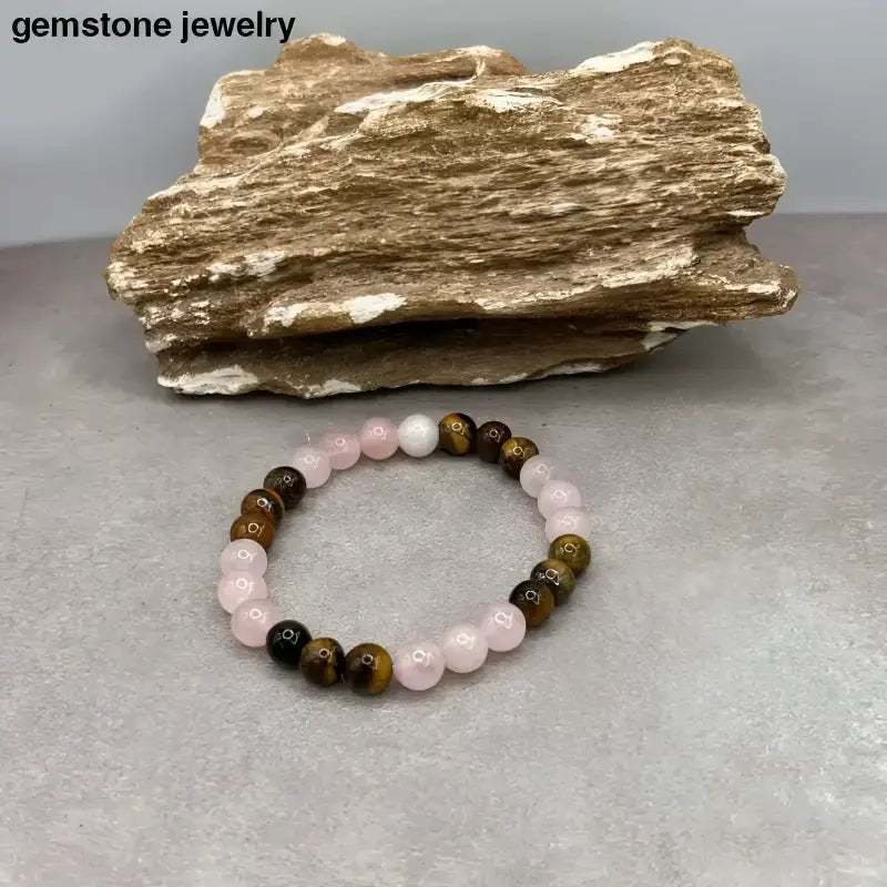 Protective 8mm Beaded Rose Quartz and Tiger Eye Bracelet - Bec Sue Jewelry Shop