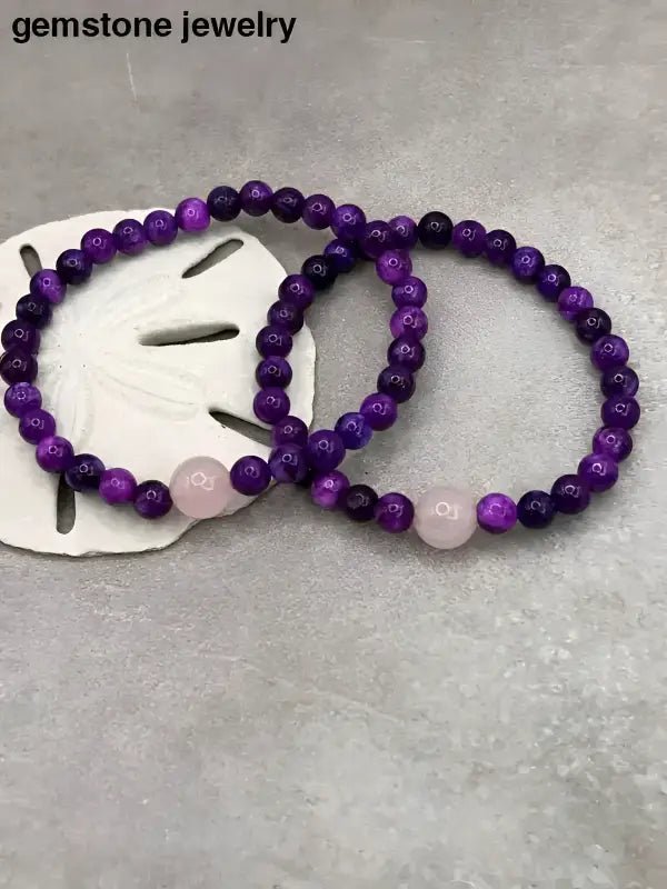 Purple and Pink Beaded Bracelet with Sugilite 6mm and Rose Quartz - Bec Sue Jewelry Shop