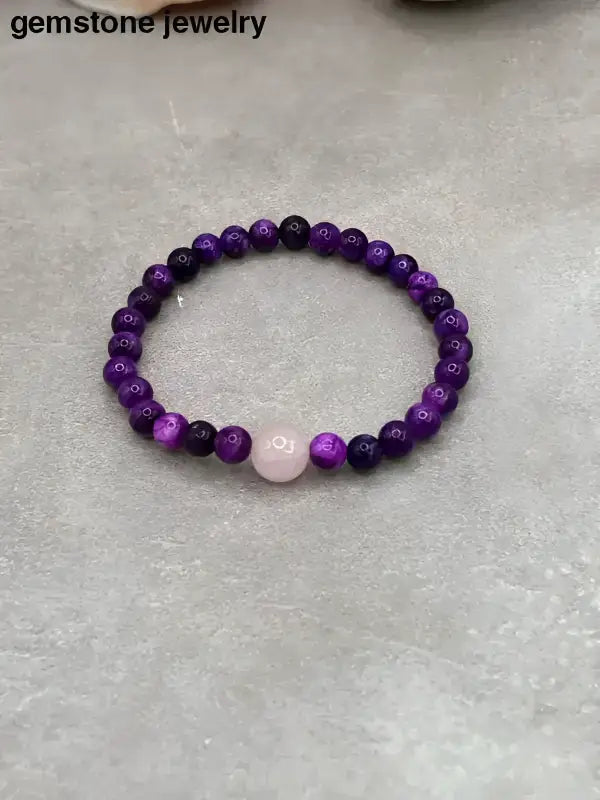 Purple and Pink Beaded Bracelet with Sugilite 6mm and Rose Quartz - Bec Sue Jewelry Shop