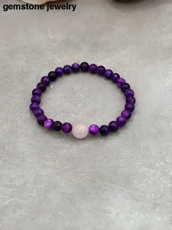 Purple and Pink Beaded Bracelet with Sugilite 6mm and Rose Quartz - Bec Sue Jewelry Shop