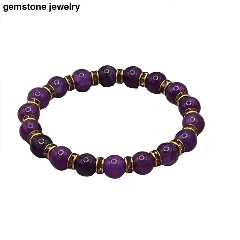Purple Beaded Bracelet with Gold Rhinestone Accents - Bec Sue Jewelry Shop