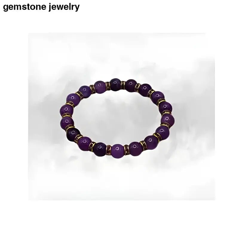 Purple Beaded Bracelet with Gold Rhinestone Accents - Bec Sue Jewelry Shop