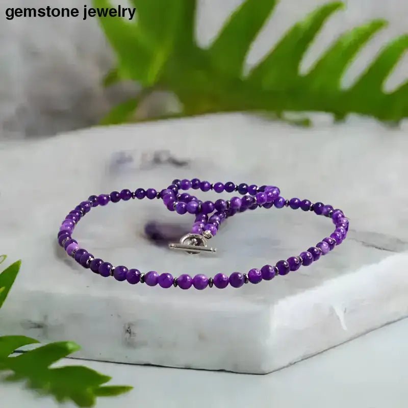 Purple Beaded Necklace with 6mm Amethyst Gemstone Beads - Bec Sue Jewelry Shop