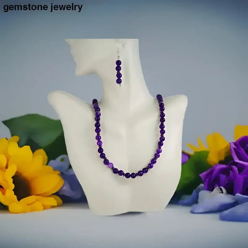 Purple Beaded Necklace with 6mm Amethyst Gemstone Beads - Bec Sue Jewelry Shop